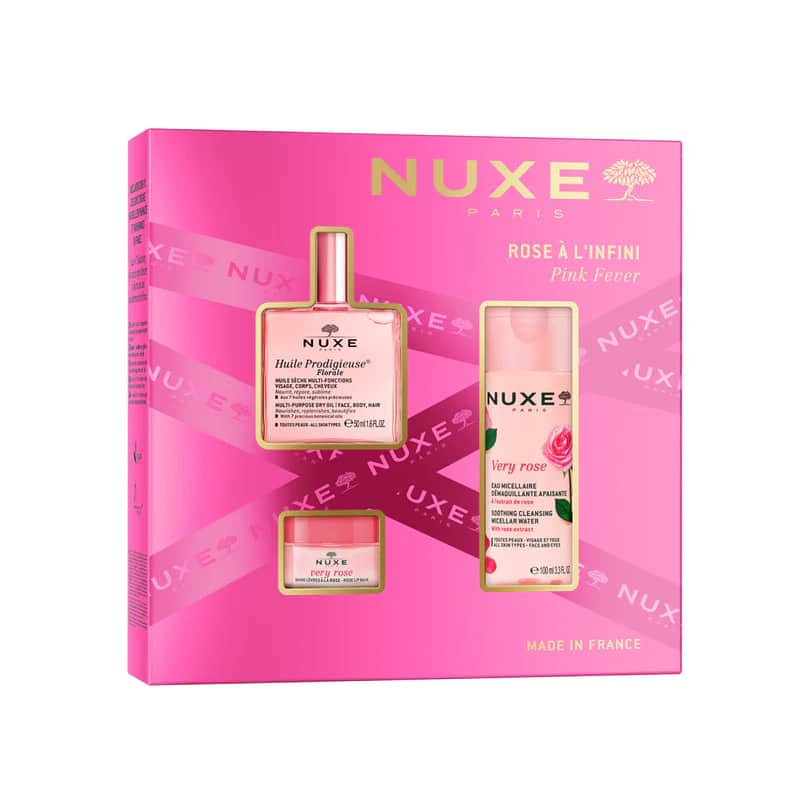 Nuxe Coffret Pink Fever Cofre Cuidado Facial Aceite Floral 50ml + Agua Micelar 100ml + Bálsamo Labial 15g